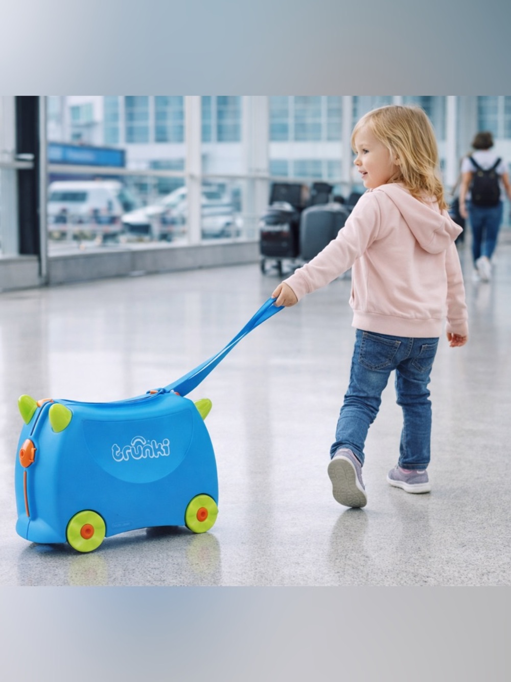 Blue Ride-On Kids Suitcase with Pull Strap
